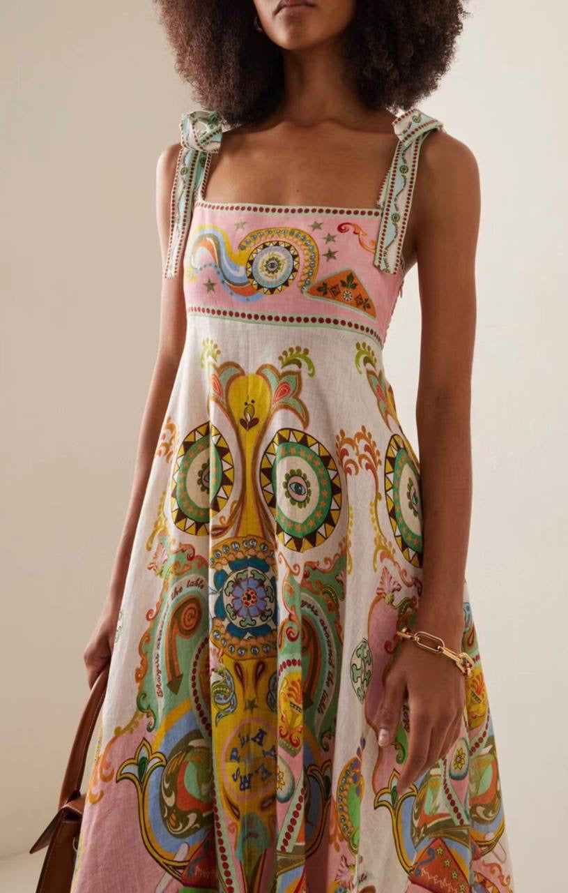 ALM Pinball Linen Midi Sundress Dress