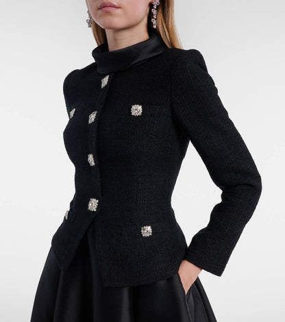 SP Black Boucle Taffeta Long Sleeved Midi Dress