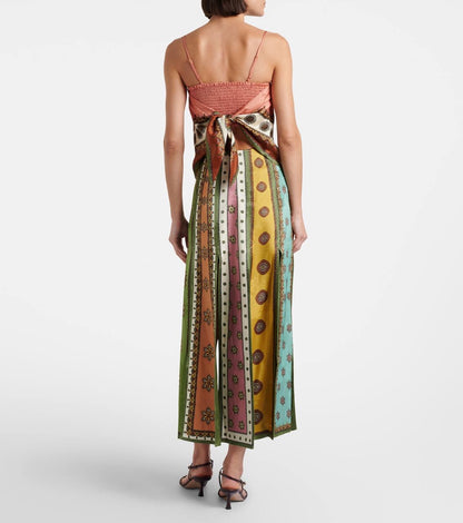 ALM Contina Printed Scarf Cami Top | Midi Maxi Slit Skirt | Jacquard Viscose Set