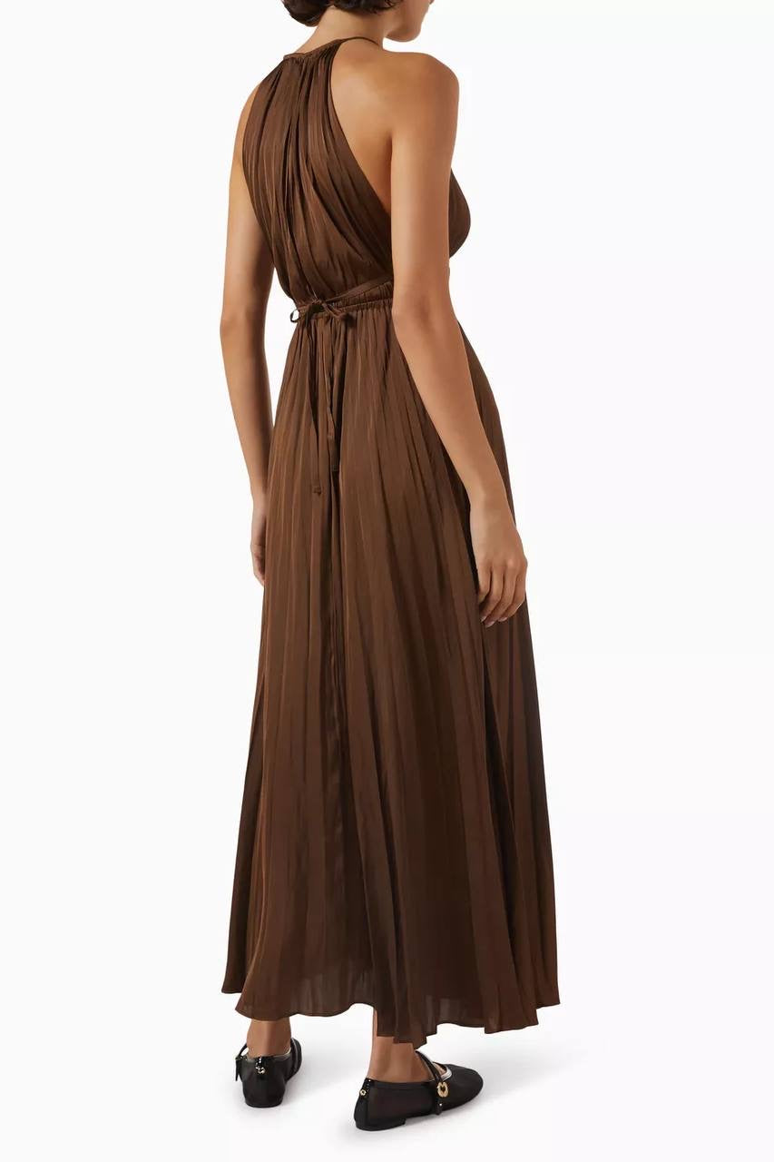 MJ Pleated Halter Neck Midi Dress