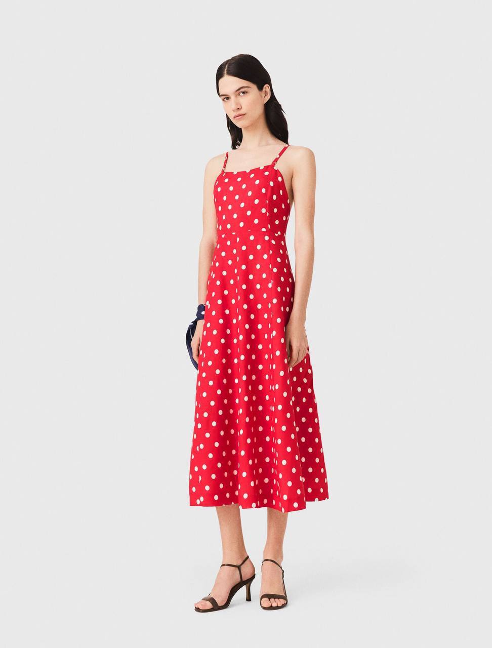 MJ Backless Linen-Blend Red Polka Dot Maxi Dress