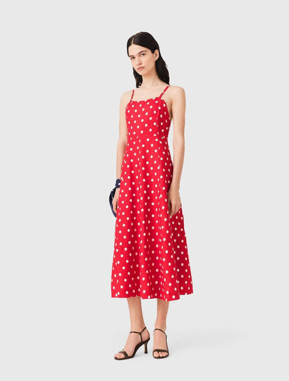 MJ Backless Linen-Blend Red Polka Dot Maxi Dress