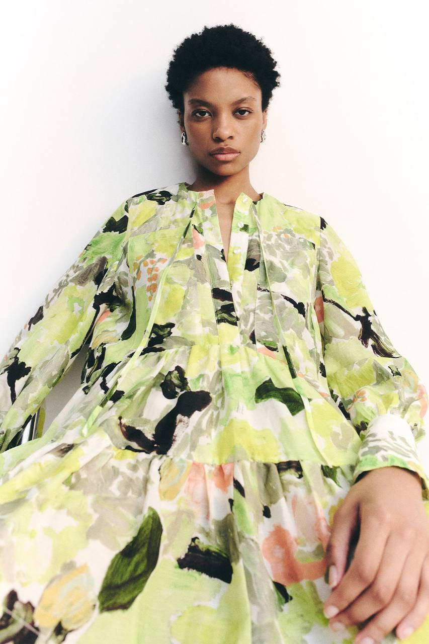 SJ Roscoe | Willa | Celeste Viscose-linen blend Tiered Shift Mini Dress