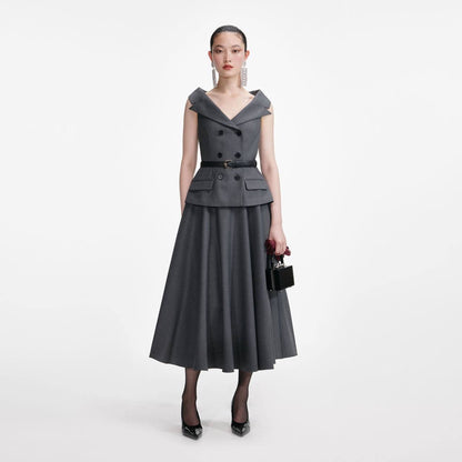 SP Grey Wool Tailored Midi Dress