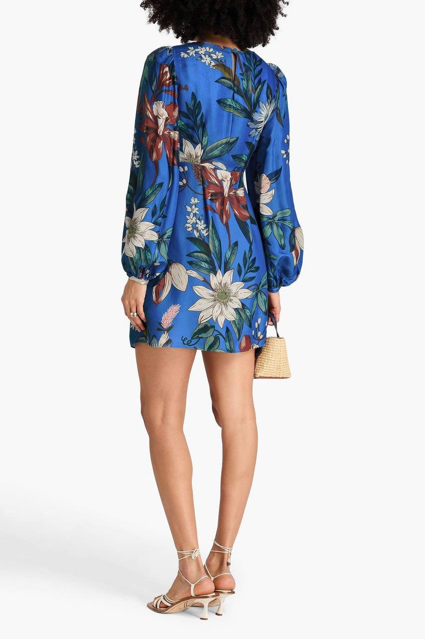 FR Blue Surreal Flowers Viscose Wrap Mini Dress