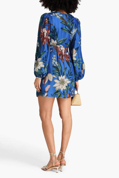 FR Blue Surreal Flowers Viscose Wrap Mini Dress
