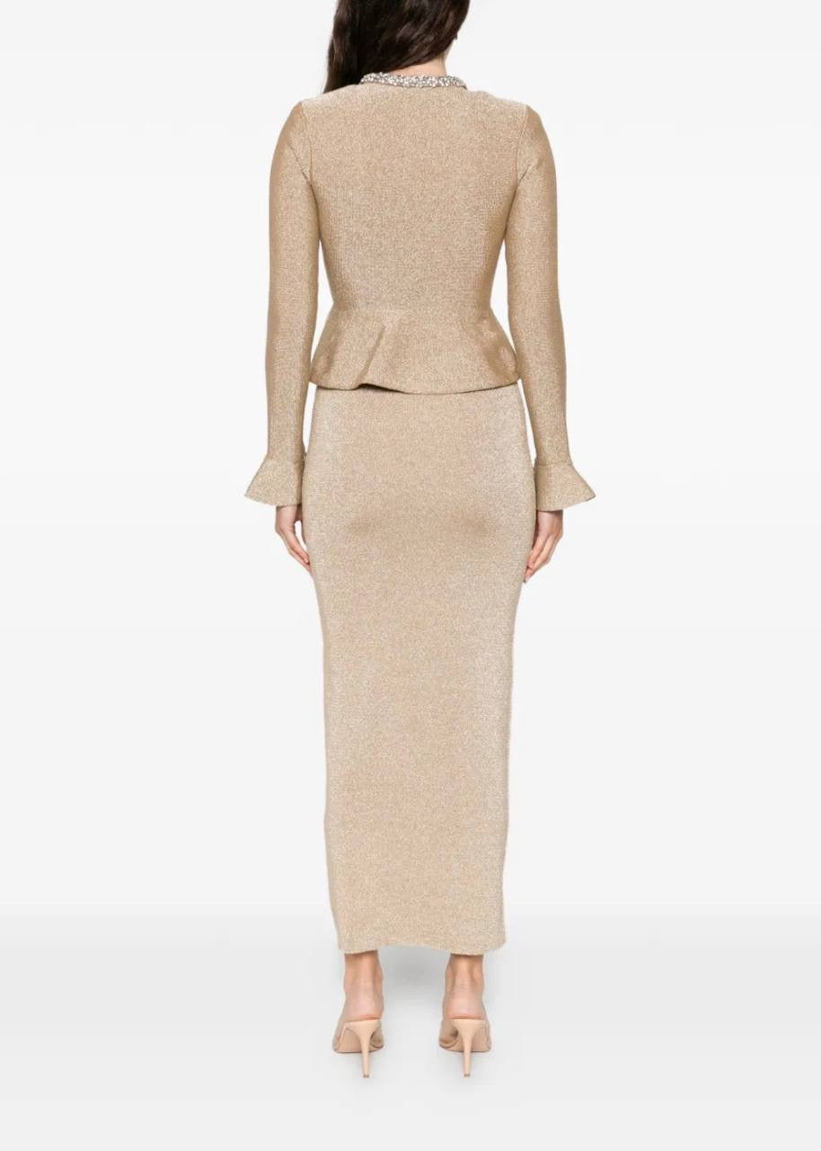 SP Gold Crystal Trim Peplim Midi Dress