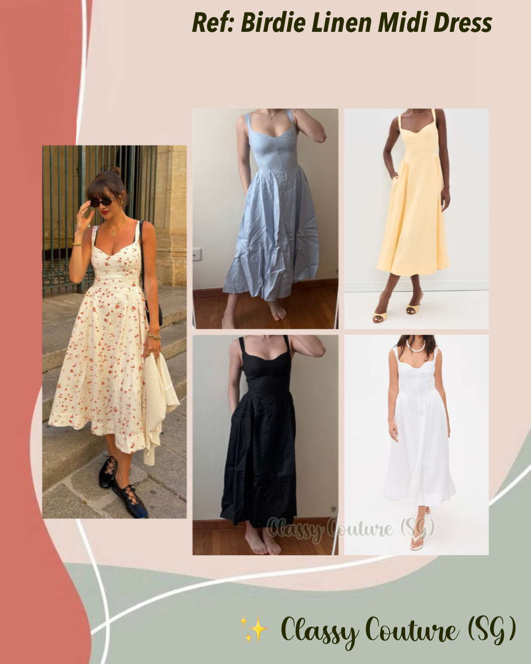 5 Colors! Ref Birdie Linen Midi Dress