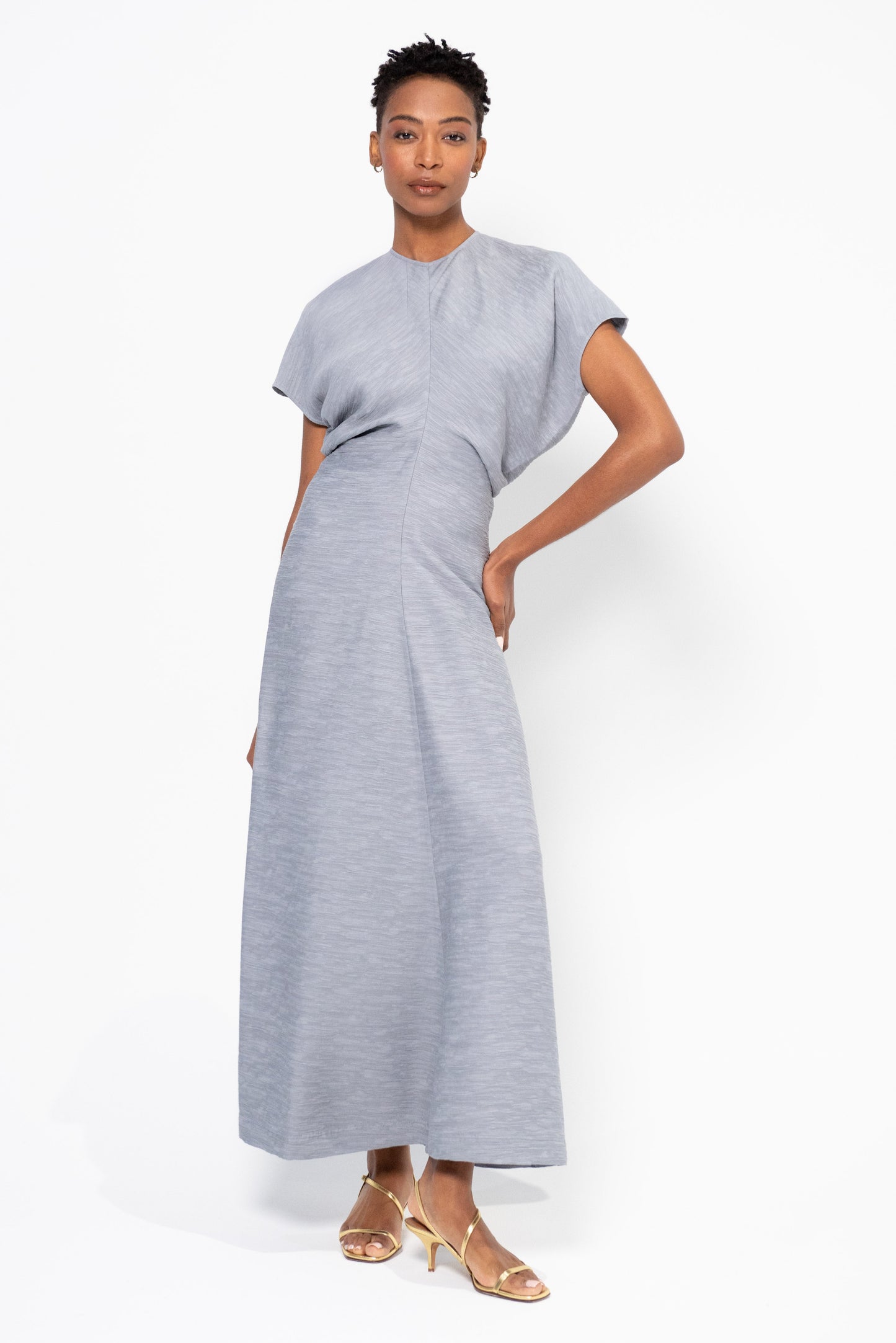 3 Colours! Tot Slouch Waist Crinkled Viscose-Blend Midi Dress