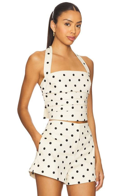 LA Polina Polkadot Halter Crop Top | High Waist Shorts | Set