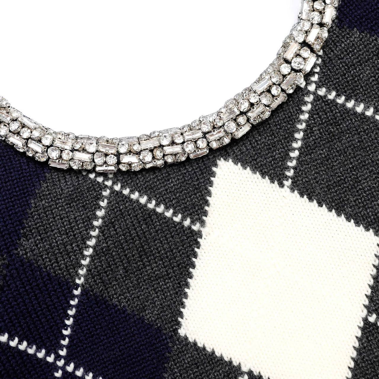 SP Embellished Crystal Cropped Sweater Jumper in Grey Argyle & Cream