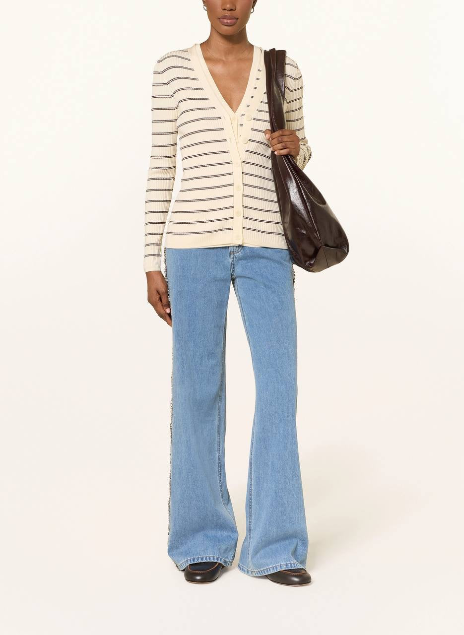 SD Gabri Striped Button Up Viscose-blend Ribbed Cardigan (with attached camisole top)