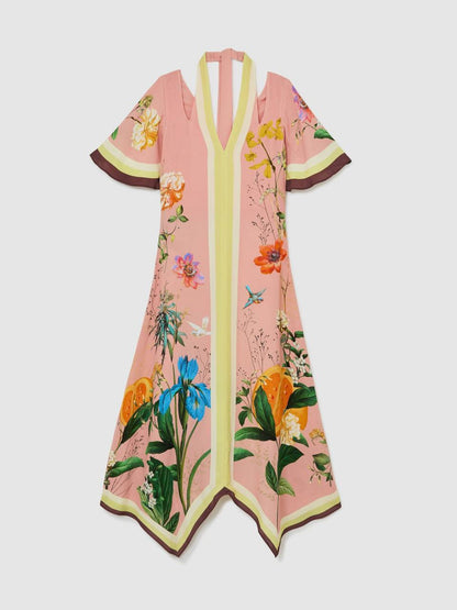 RS Flossy Floral-Print Cut-Out Midi Dress in Pink