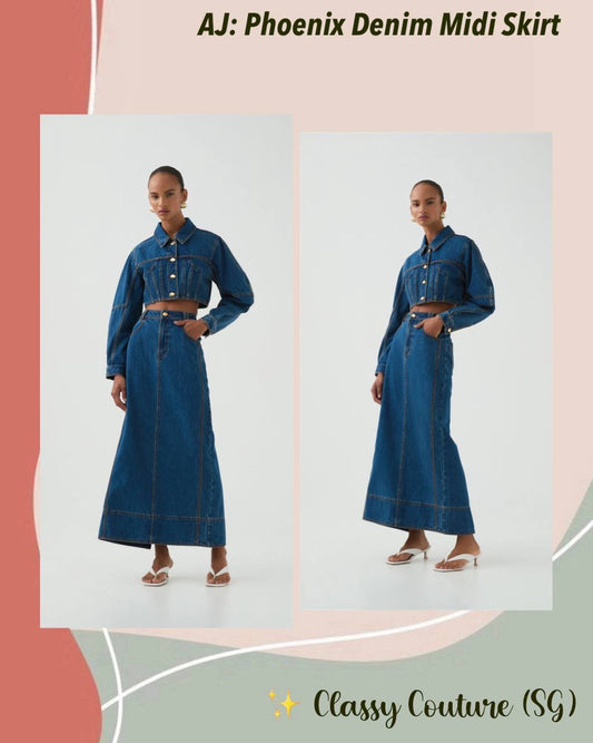 AJ Phoenix Denim Midi Skirt