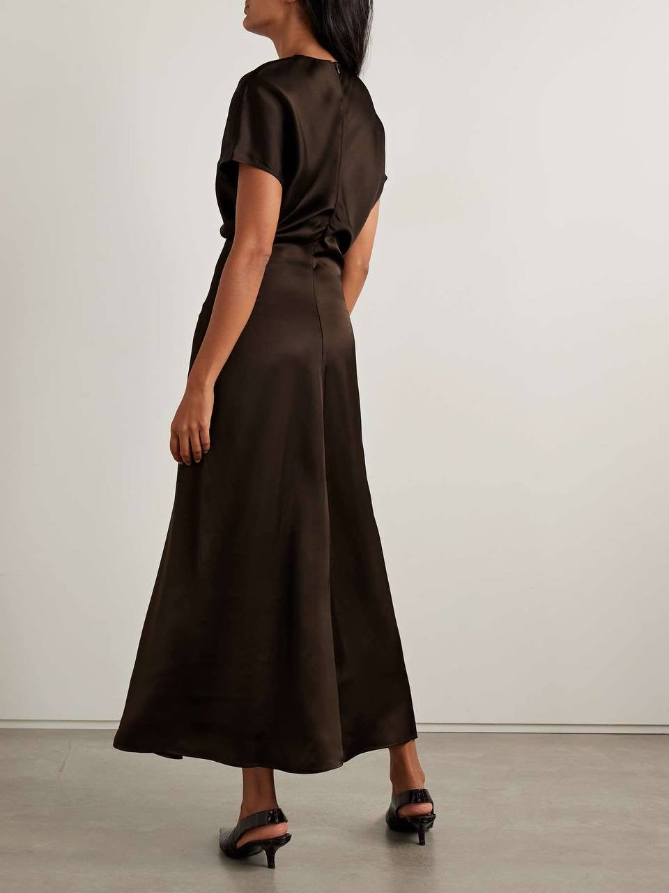 TOT Slouch-waist Viscose Satin Midi Maxi Dress