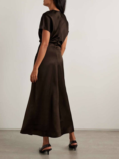 TOT Slouch-waist Viscose Satin Midi Maxi Dress