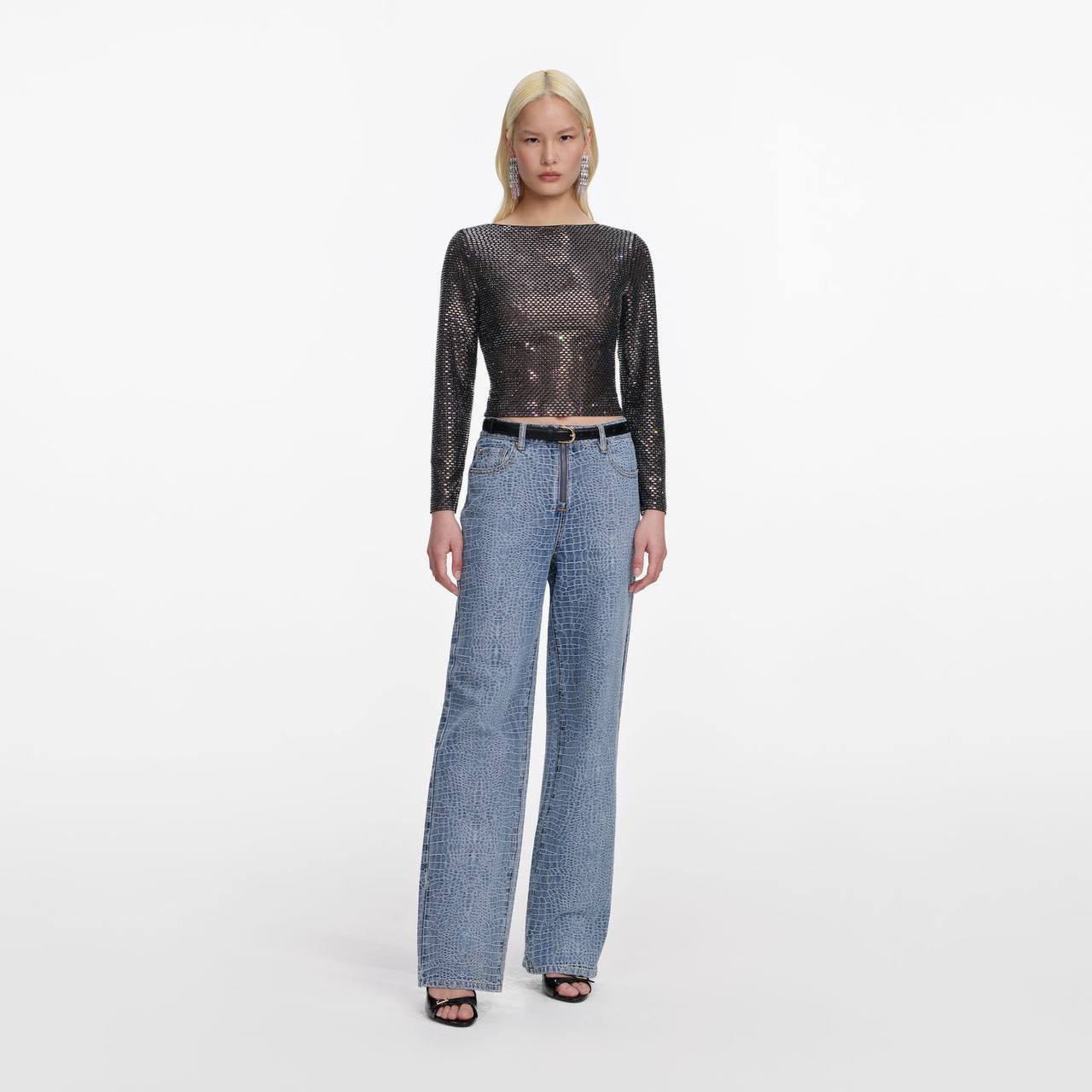 SP Croc Effect Front Zip Jeans