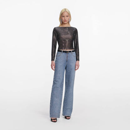 SP Croc Effect Front Zip Jeans