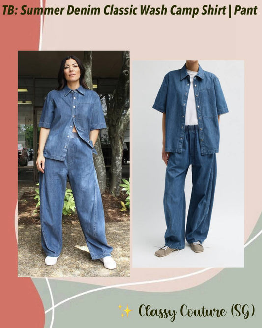 TB Summer Denim Classic Wash Camp Shirt | Winslow Drawstring Pants | Cotton Set
