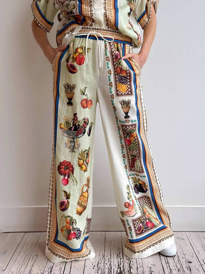 ALM Mercado Printed Linen Shirt | Pant | Wrap Mini Skirt | Set