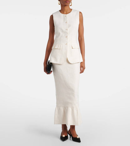 PSE Matilda Gilet Linen Vest Top | Midi Column Skirt | Set