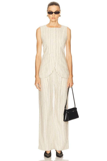 PSE Mackenzie Linen Striped Pleat Trousers Pant