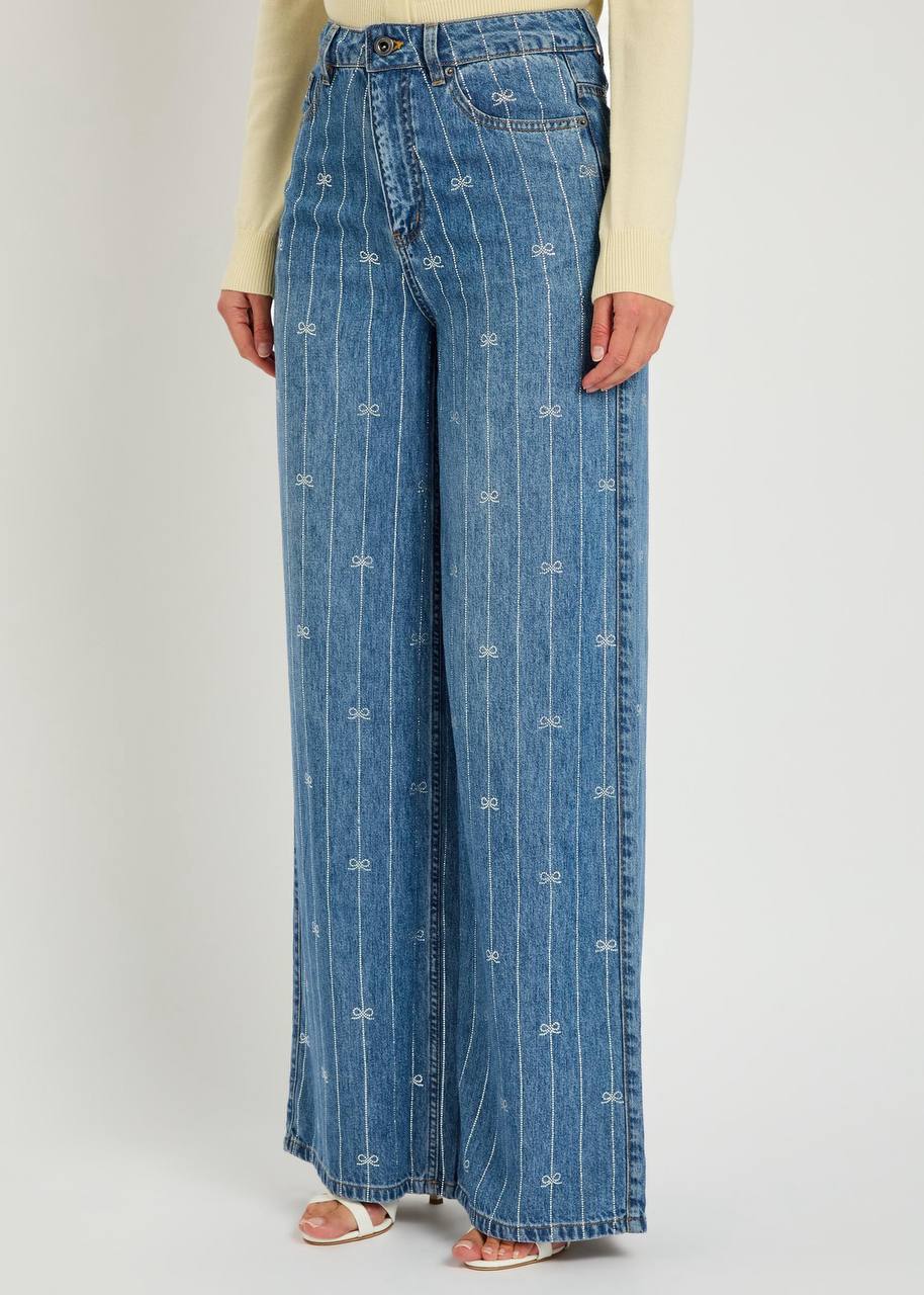 SP Wide-leg Bow Embellished Jeans in Lyocell Denim