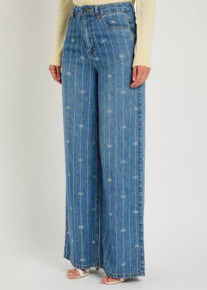 SP Wide-leg Bow Embellished Jeans in Lyocell Denim