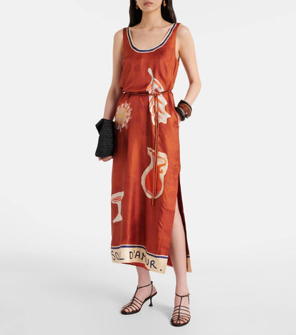 ALM Soleil D'amour Sleeveless Silk Midi Dress