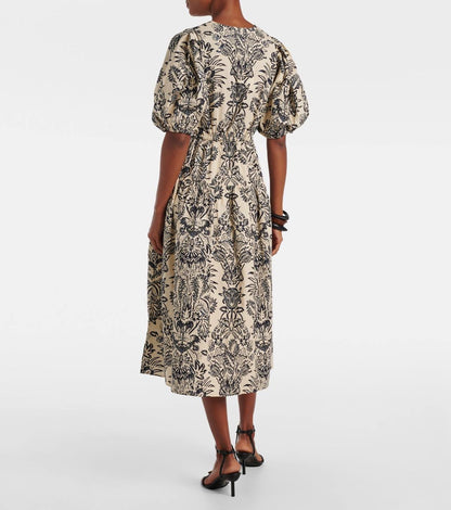 UJ Harriet Printed Cotton Poplin Puff Sleeve Midi Dress