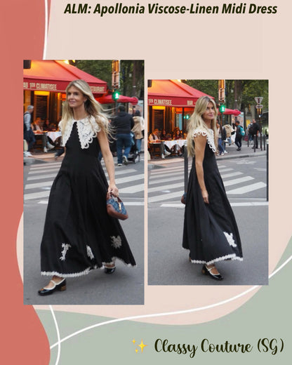 ALM Apollonia Lace Collar Viscose-Linen Midi Dress