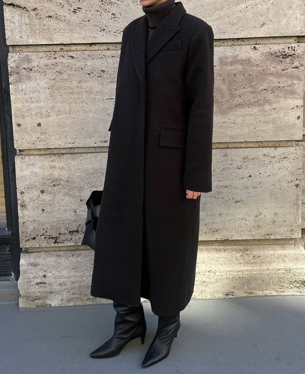 HL Raye Wool Long Coat in Black & Brown