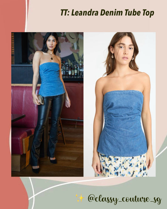 TT Leandra Denim Tube Top in Medium Blue Indigo