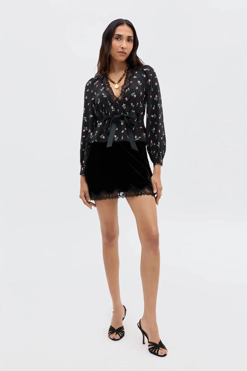 RX Charis Silk Lace-trim Top in Sienna Bud Rose Black