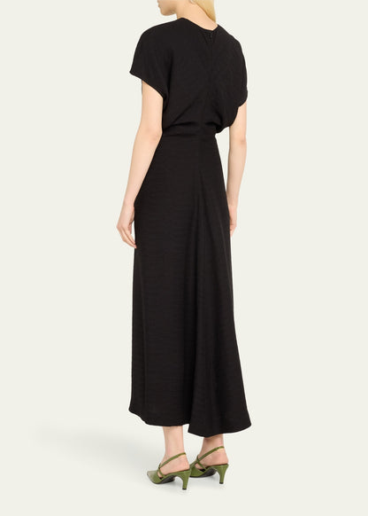 3 Colours! Tot Slouch Waist Crinkled Viscose-Blend Midi Dress