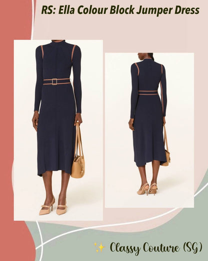 RS Ella Colour Block Jumper Belted Midi Dress