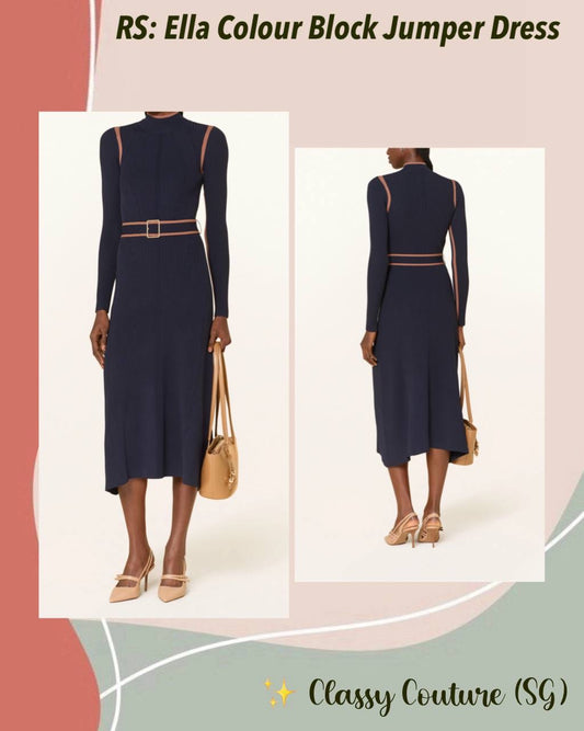 RS Ella Colour Block Jumper Belted Midi Dress