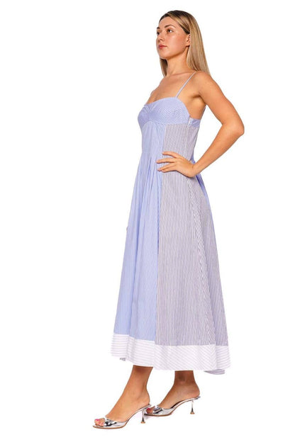 SK Chamberlain Periwinkle Blue Striped Cotton Midi Dress