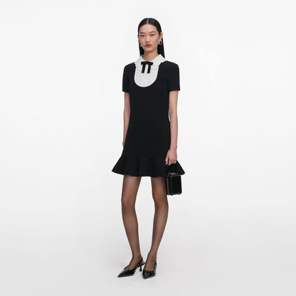 SP Black Crepe Lace Bib Mini Dress