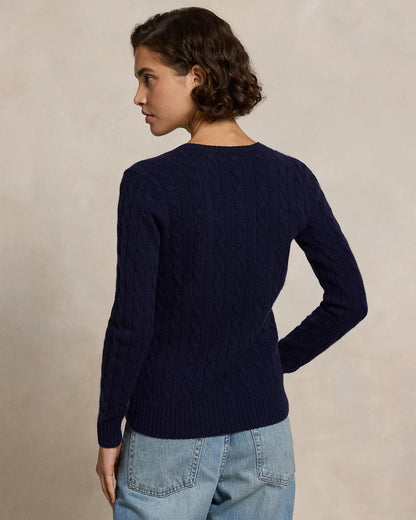 RL Cable Knit Wool Cashmere V Neck Jumper