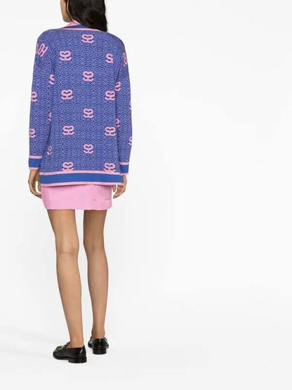 SD Monogram Reversible Oversized Cardigan in Pink/Purple