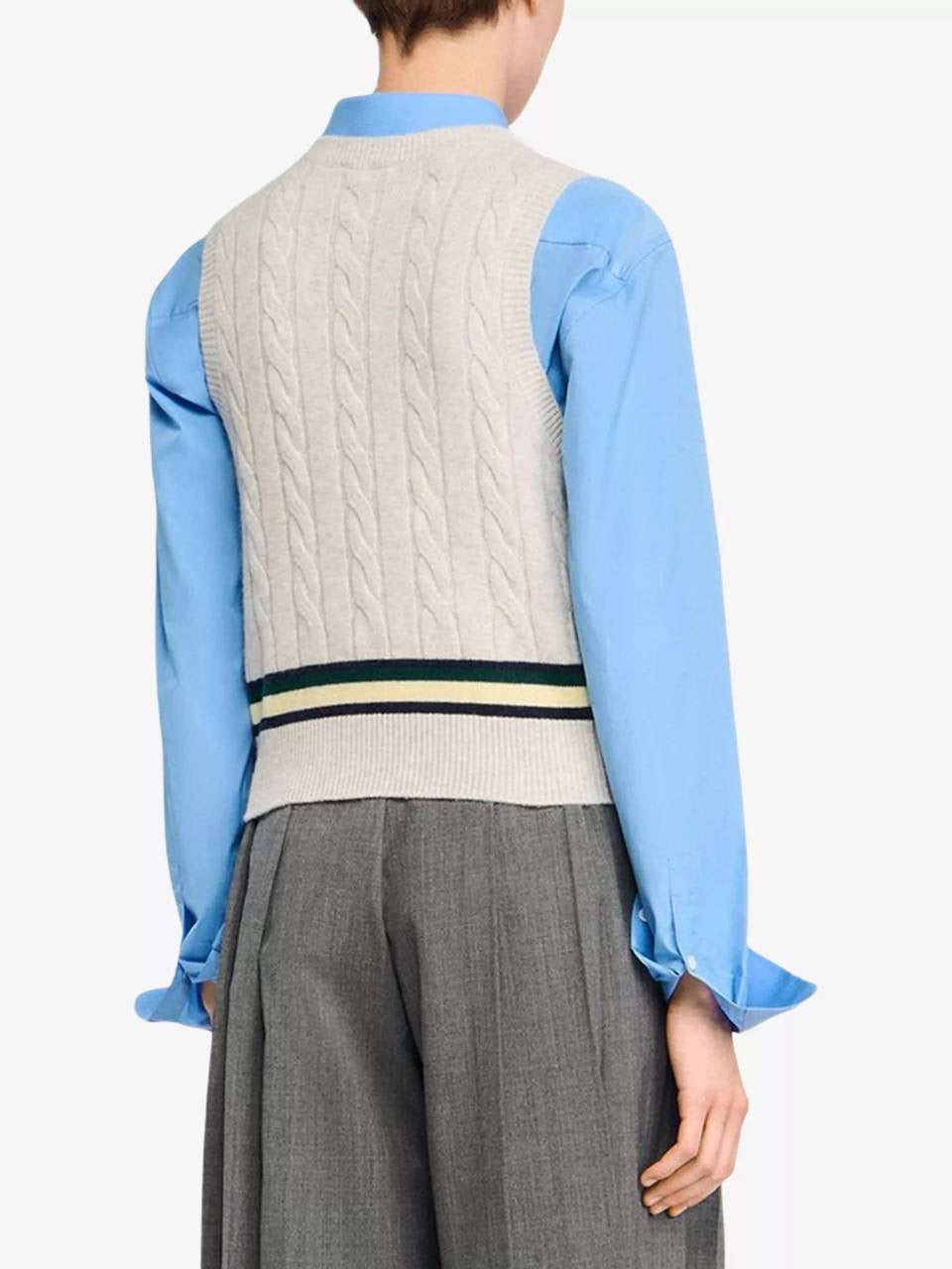 SD Maene Grey Wool-Cashmere Cable-Knit Sweater Vest