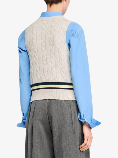 SD Maene Grey Wool-Cashmere Cable-Knit Sweater Vest