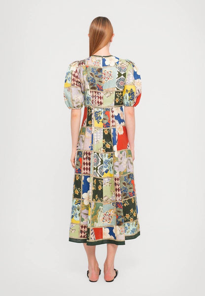 ALM Bianca Puff Sleeve Linen Midi Dress