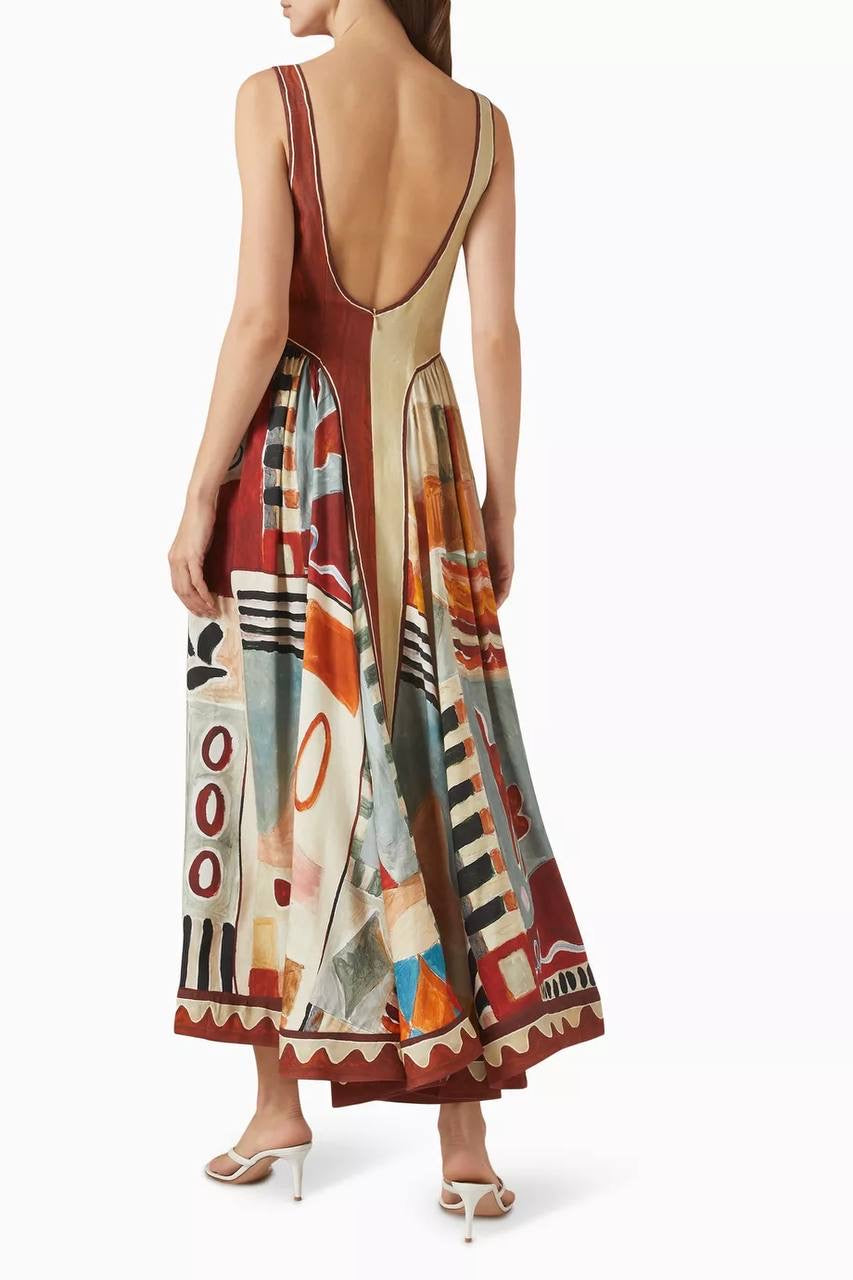 ALM Michelle Linen-Viscose Square Neck Midi Dress