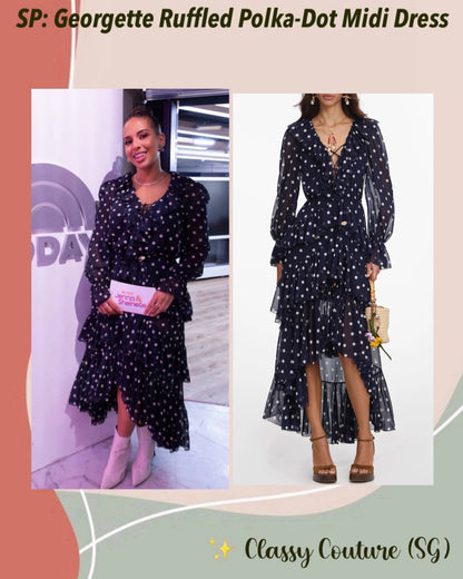 SP Navy Blue Georgette Ruffled Polka-Dot High-low Waterfall Midi Maxi Dress
