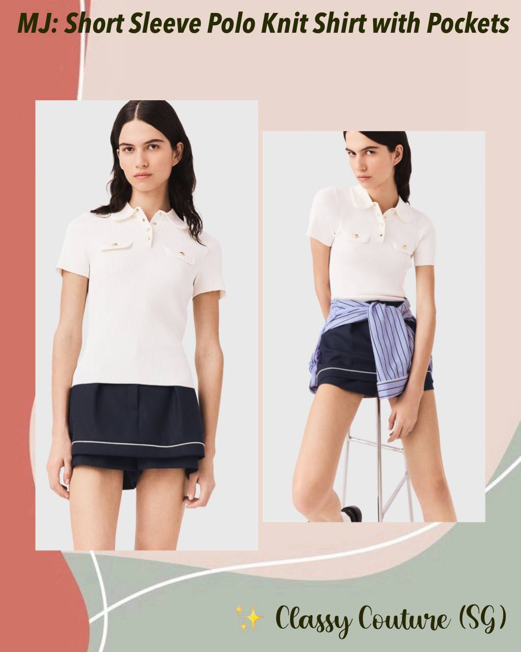 MJ Short Sleeve Polo Knit Shirt with Pockets
