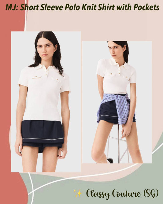 MJ Short Sleeve Polo Knit Shirt with Pockets