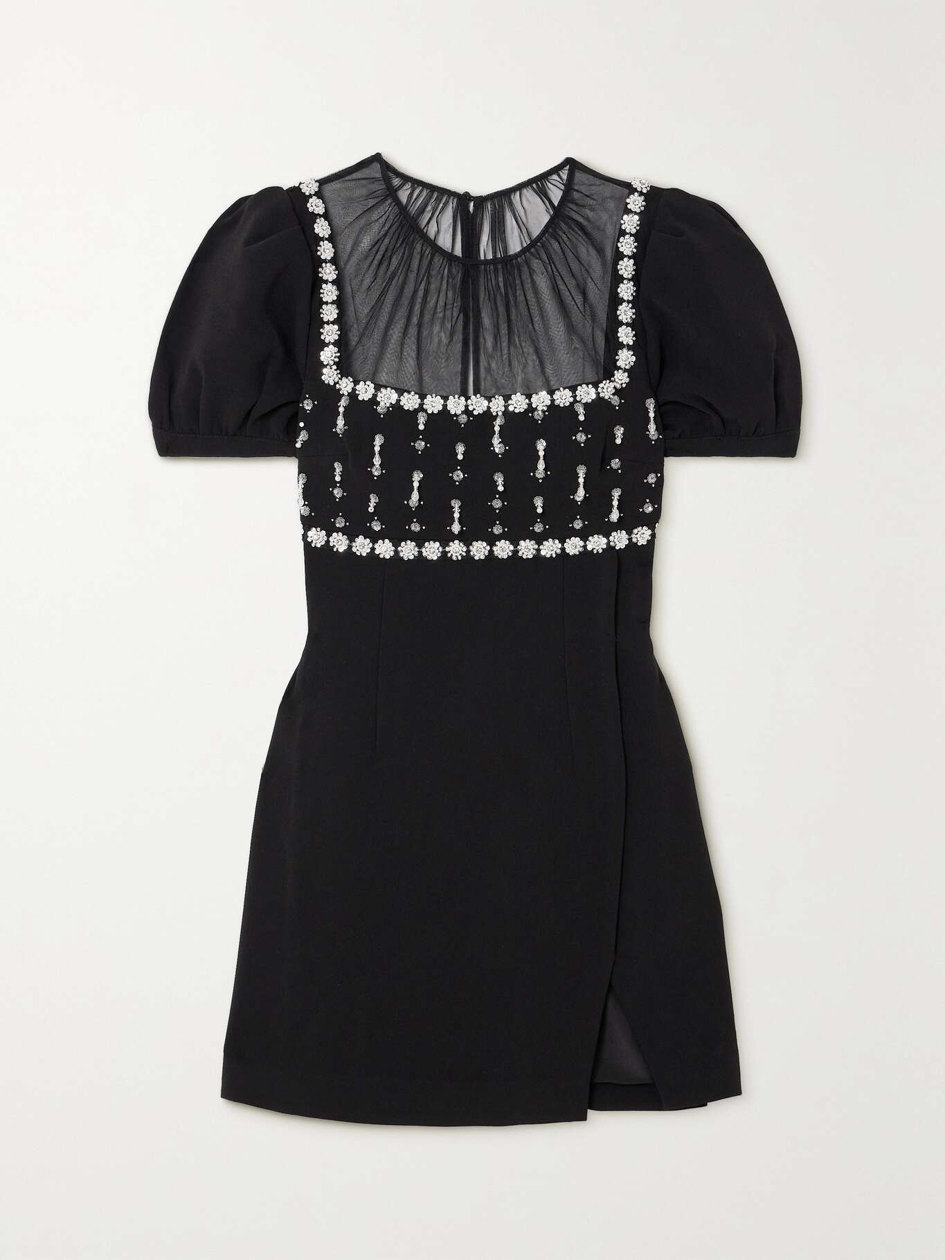 SALE! SP Blacked Tulle-panelled Crystal Embellished Crepe Puff Sleeve Mini Dress