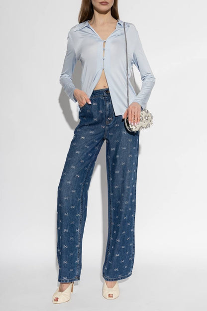 SP Lightweight Diamante Bow-embellished Denim Jeans in Classic Blue Wash